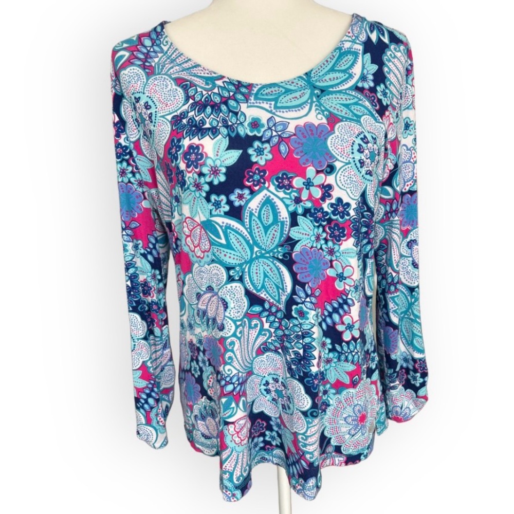 Talbots Roll Tab Sleeve UPF 50+ Tee Floral in Large Petite Modern Classic - Picture 2 of 8
